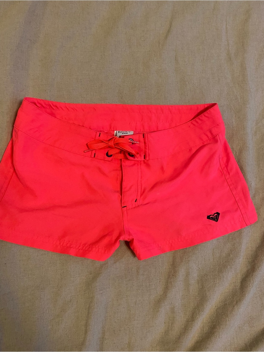 Roxy Women's Bright Neon Coral Lace-Up Shorts LOWRISE